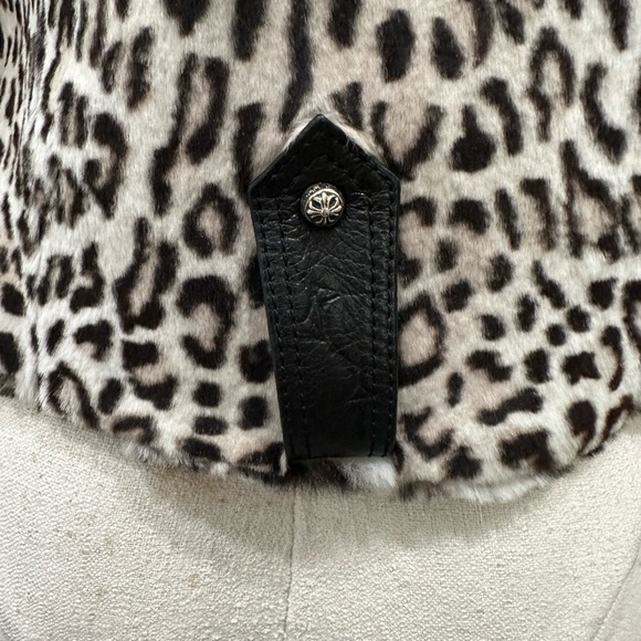 Cesare Paciotti Leopard animal print dagger rabbit fur Moto jacket XS - Picture 13 of 16